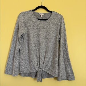 Gray Bell Sleeve Top with Tie Front